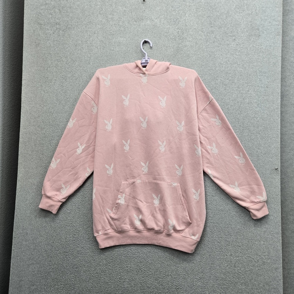 Missguided‎ Women Hoodie 8 Pink Graphic Fleece Playboy Bunny Logo Pullover